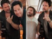 Selton Mello toca violão com Jack Black e Paul Rudd em bastidor