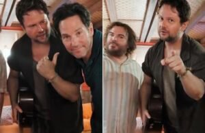 Selton Mello toca violão com Jack Black e Paul Rudd em bastidor